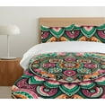 thumbnail image 4 of Ambesonne Boho Duvet Cover Set, Colorful Mandala Romani Style, King, Hot Pink Dark Seafoam, 4 of 4