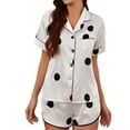 thumbnail image 3 of Cenuakty Women Pajama Set, Circle Print Short Sleeve Button Closure Shirt with Shorts Sleepwear Loungewear, 3 of 4