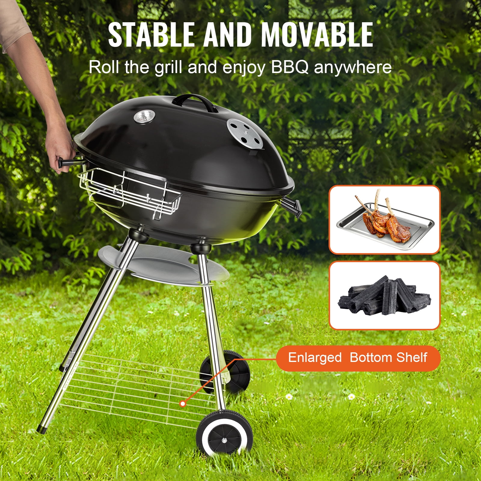 BENTISM 22 inch Kettle Charcoal Grill BBQ Portable Grill Outdoor Barbecue Cooking
