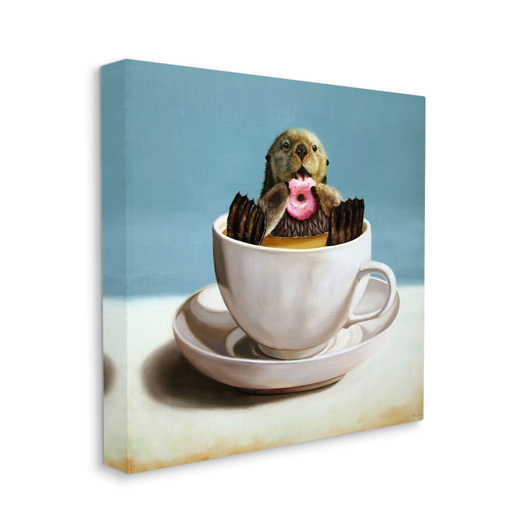 Stupell Industries Cute Seal Pink Donut Floating Coffee Tea Cup Canvas Wall Art, 30 x 30, Design by Lucia Heffernan