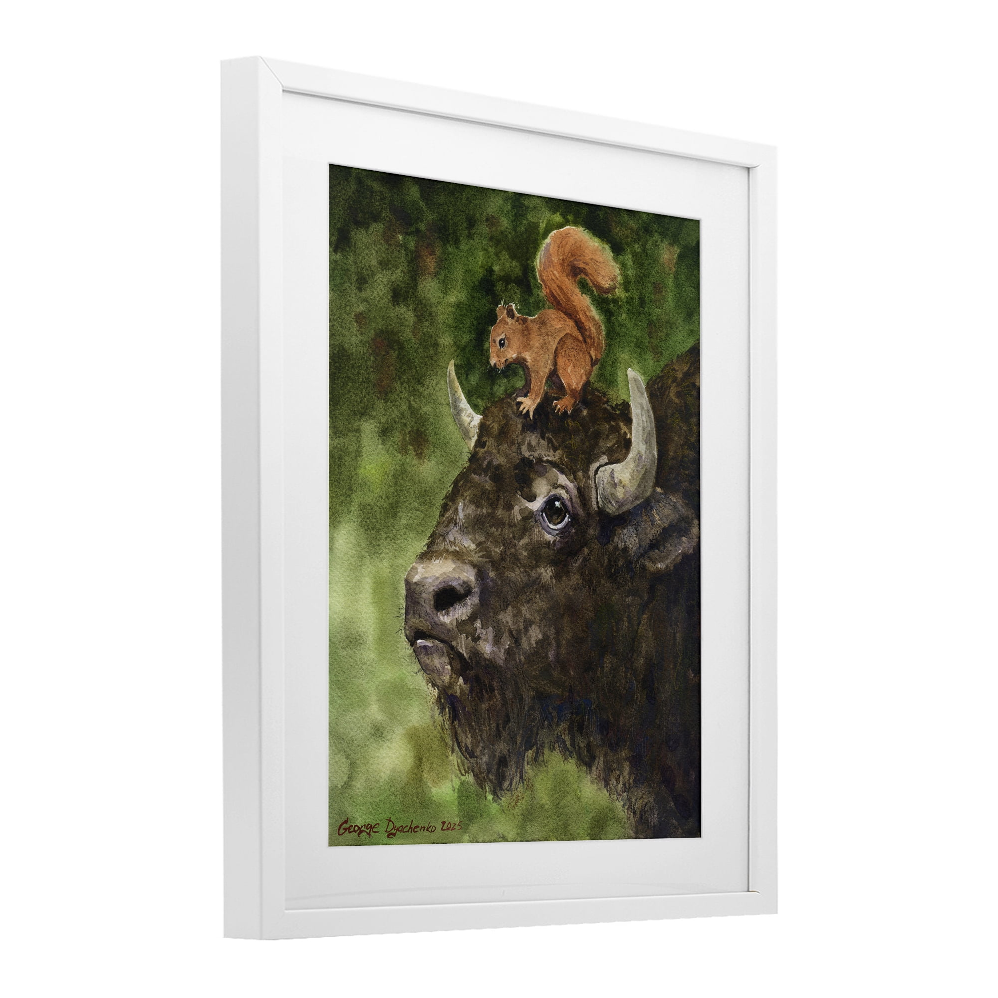 Stupell Industries Bison & Squirrel Duo White Framed Print Under Glass, design by George Dyachenko