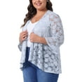 thumbnail image 4 of Cárdigans de talla grande para mujer Agnes Orinda, con frente abierto, mangas de campana 3/4, cobertura de encaje floral transparente, boleros y chaquetas 4X en gris, 4 of 5