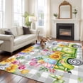 thumbnail image 2 of Easter Truck Area Rugs 5'x8', Small Throw Rugs for Classroom Bedroom, Spring Floral Eggs Butterflies Leaves Gray Plaid Indoor Outdoor Rug Non-Slip Low Pile Carpet Runner Reversible Floor Mats, 2 of 8