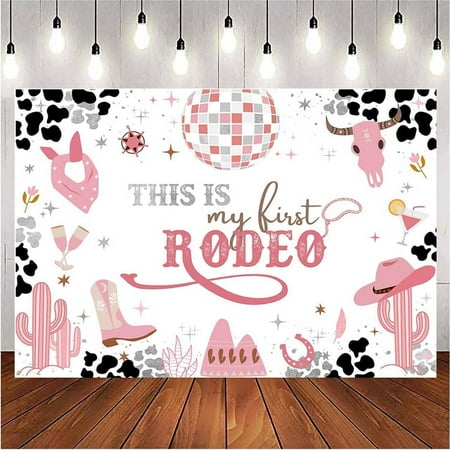 West Cowgirl Theme Birthday Party Background Wild West Party Supplies This is My First Rodeo Banner Girl Birthday Party Cow Print Pink Cactus Western Girls Party Decoration Supplies