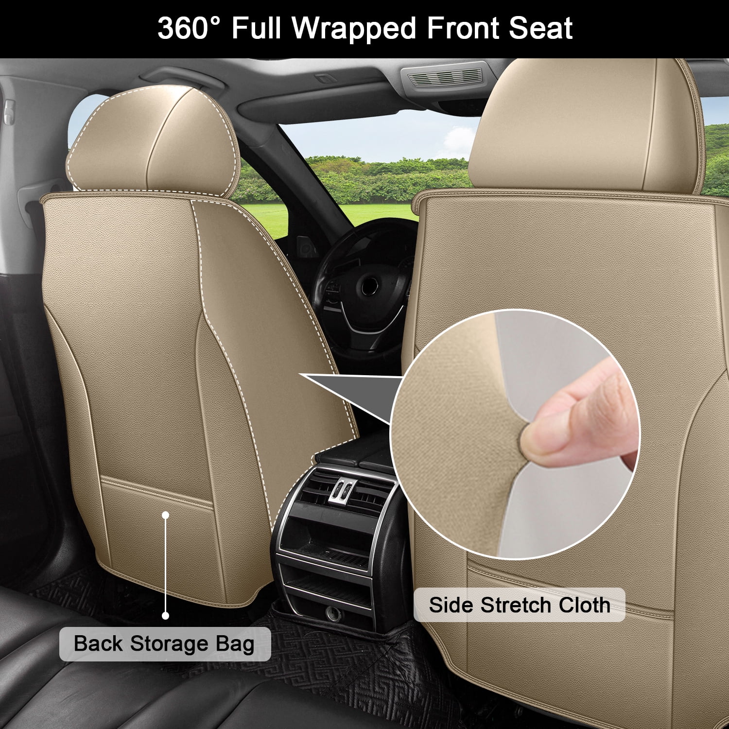 HQBQBUG Car Seat Covers Front Seats for Toyota Camry 2002-2025 2026 Waterproof Leather Seat Covers Comfort Car Seat Protector with Lumbar Support Beige,Front Set(2 Seats)