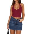 thumbnail image 2 of Women'S Halter Deep V Neck Crop Tank Top Backless Sleeveless Slim Fitted Going Out Summer Top Red XL, 2 of 9