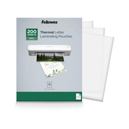 Fellowes Laminating Pouches, 3 Mil, 9" x 11.5", Gloss Clear Plastic, 200 per Pack