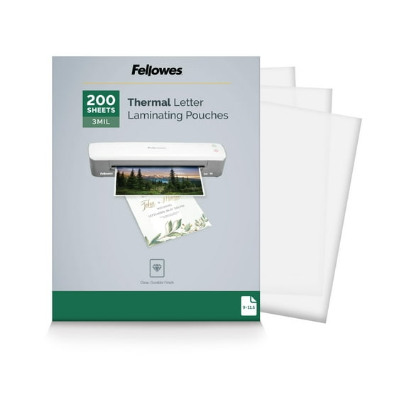 Fellowes Laminating Pouches, 3 Mil, 9" x 11.5", Gloss Clear Plastic, 200 per Pack