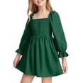 thumbnail image 2 of Langwyqu Solid Color Square Neckline Girls Lantern Sleeve Dress For 4-14 Y, 2 of 5