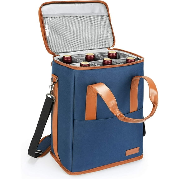 Tirrinia 6 Bottle Insulated Wine Carrier Bag Best Large Travel Cooler Totes with Detachable Divider and Adjustable Strap