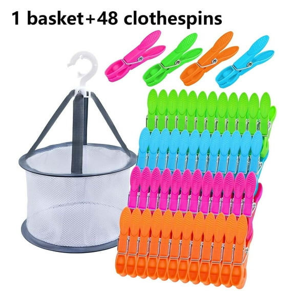 48 Pcs Clothes Pegs,Plastic Clothes Pins Heavy Duty Outdoor for Hanging Clothes,Colored Clothespins Clips with Mesh Clothes pin Bag,Crafts Picture Clips Food Package Clips