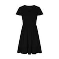 thumbnail image 4 of Penkiiy Robe Courte d'Été pour Femme à Col Rond, Décontractée, Smockée, Manches Bouffantes, Mignonne, avec Poches, G Noir, 4 of 6
