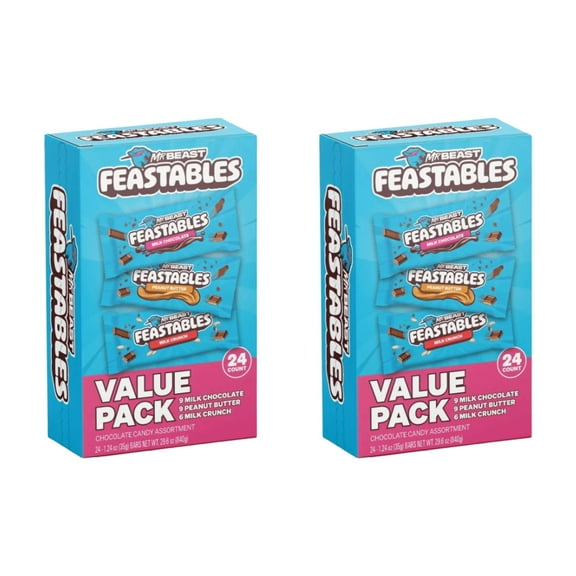 Feastables MrBeast Variety Pack Milk Chocolate Bars, 1.24 Ounce (Pack of 24) - 2 PACK (48 BARS TOTAL)