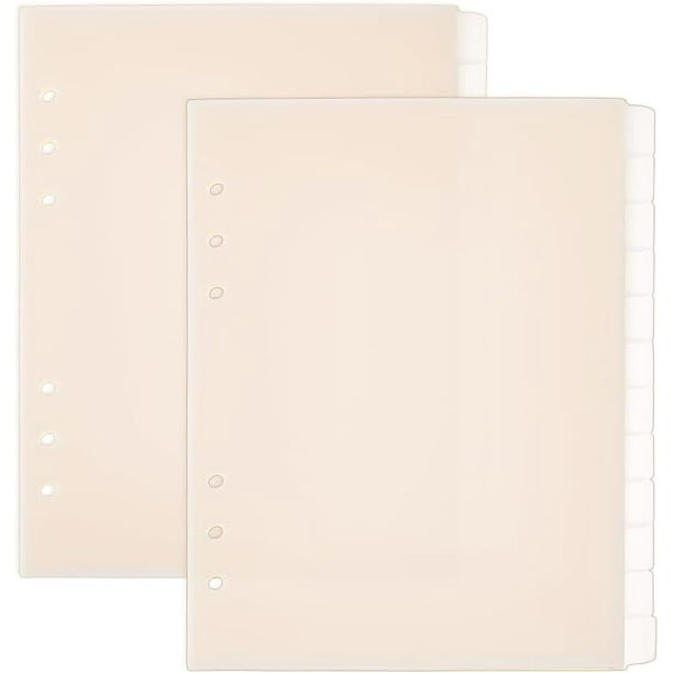 Separadores de carpeta color beige A5 de 24 hojas y 6 agujeros, 12 separadores de carpeta con pestañas, separadores de índice para cuaderno de discos de plástico.