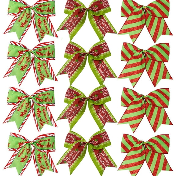 12 Pcs Red Green Christmas Bows,6 Inch Large Wreaths Bows for Tree Gift Wrapping Garland,Christmas Decoration Holiday Party Crafts Xmas Tree Ribbon Ornaments