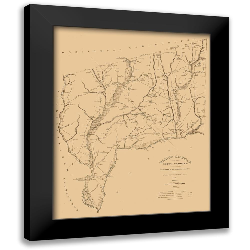 Harlee 12x14 Black Modern Framed Museum Art Print Titled - Marion County South Carolina - Harlee 1825