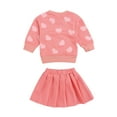 thumbnail image 3 of Qiylii Girls Valentine's Day Clothes Set, Heart Print Round Collar Pullover Tops+Pleat Skirt, 3 of 8