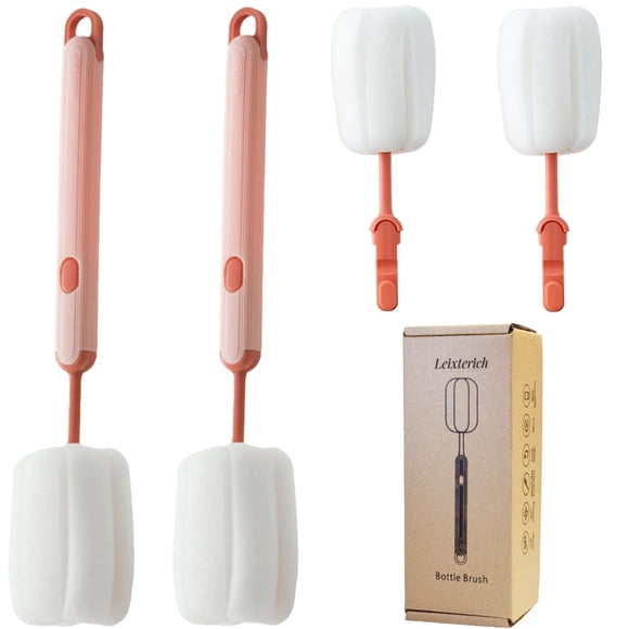 Cepillo para botellas Leixterich, limpiador de vasos con mango largo, rosa