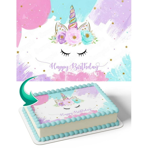 Princess Unicorn Birthday Beauty Cute Edible Image Cake Topper Personalized Birthday Sheet Decal Banner 1/4 Sheet
