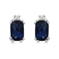 thumbnail image 4 of Jewelili Sterling Silver 6x6 MM and 7x7 MM Checker Board Cushion Cut Created Blue Sapphire and 1.3 MM Round Cubic Zirconia Ring, Pendant and Stud Earrings Box Set, 4 of 15