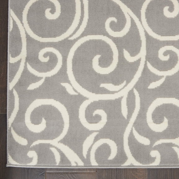8' X 10' Gray and Ivory Floral Vines Power Loom Area Rug
