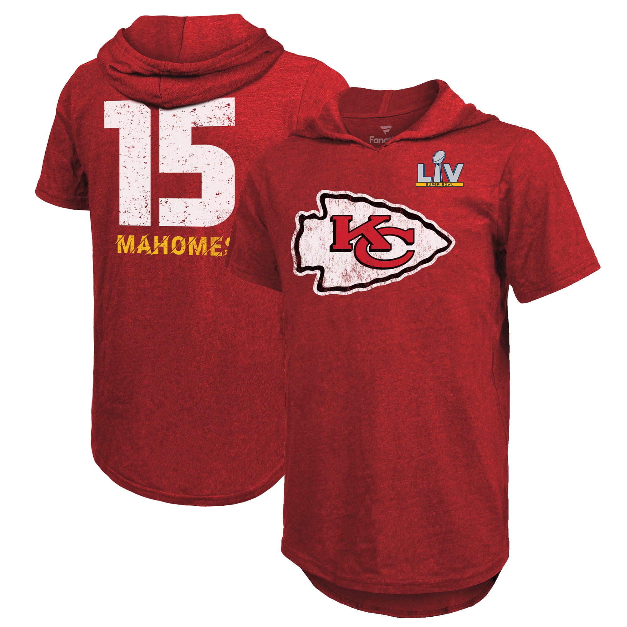 Patrick Mahomes Kansas City Chiefs Fanatics Branded Super Bowl LV Bound Name & Number Short Sleeve Hoodie T-Shirt - Red