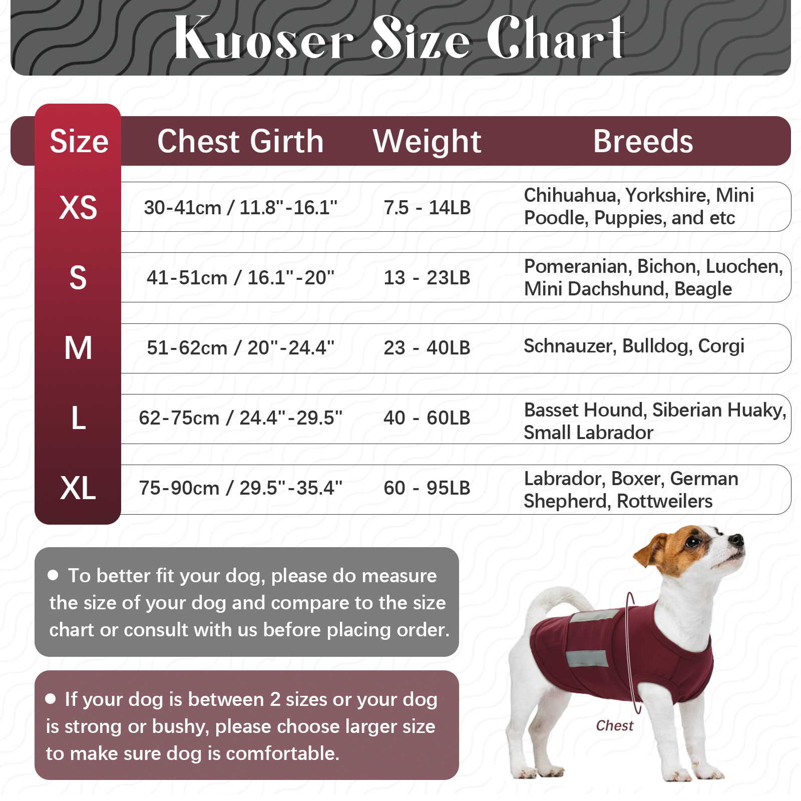 Kuoser Dog Anxiety Vest, Soft and Reflective Calming Shirt for Dogs, Breathable Pet Anxiety Jacket Wrap for Fireworks, Thunderstorms, Separation, Travel, Burgundy, Small