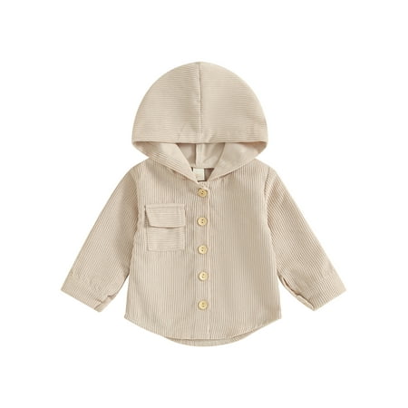 

Bslissey Toddler Baby Girls Boys Corduroy Hoodies Coat Solid Color Long Sleeve Button Hooded Jacket Infant Casual Outerwear 6M 12M 18M 24M 3T 4T Kids Daily Clothes