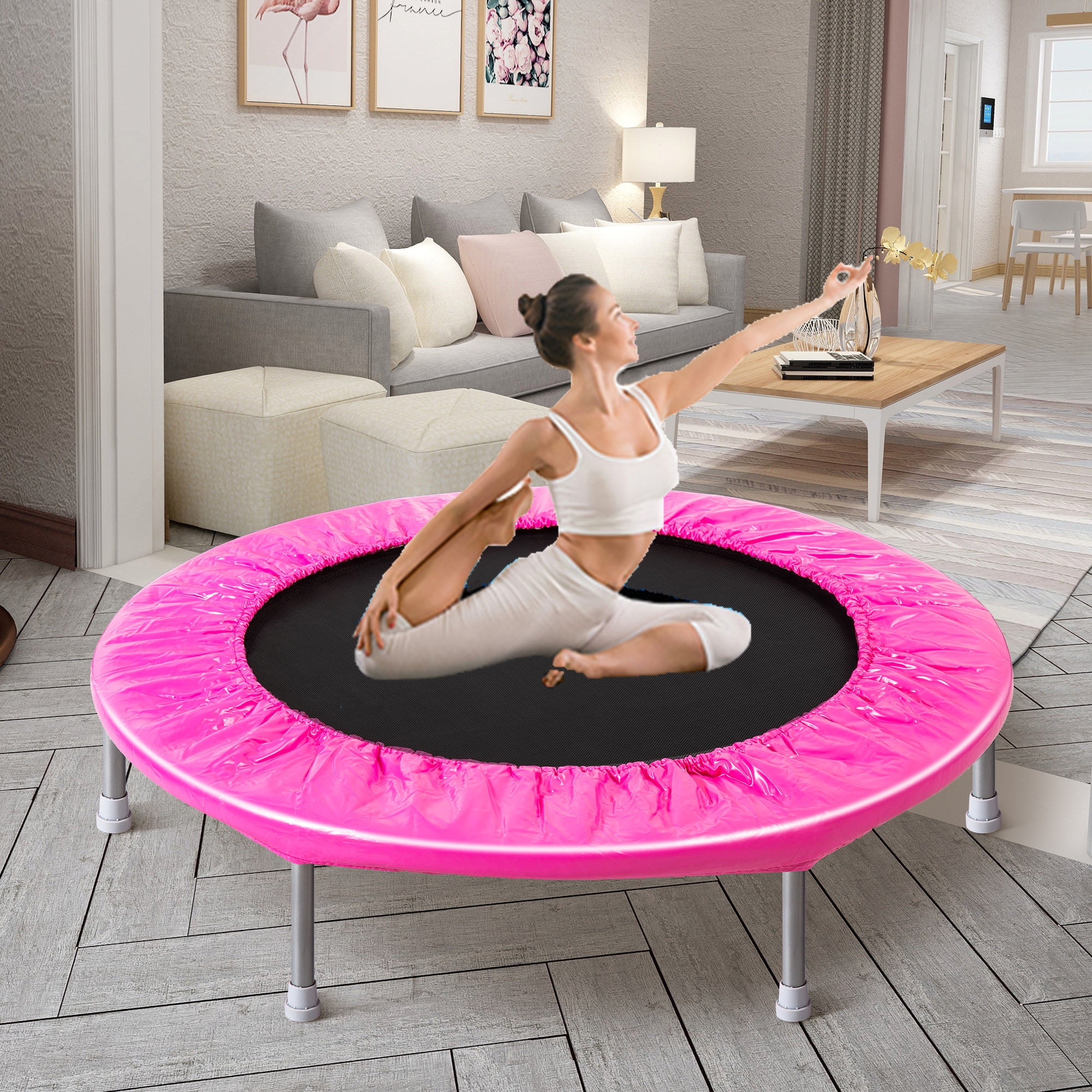 Pink 38'' Rebounder Trampoline Adults and Kids Exercise Workout w