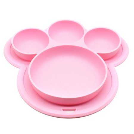 

VeliToy Kids Silicone Bear Paw Dinner Plate Feeding Bowls Tableware with Hanging Hole(Pink)