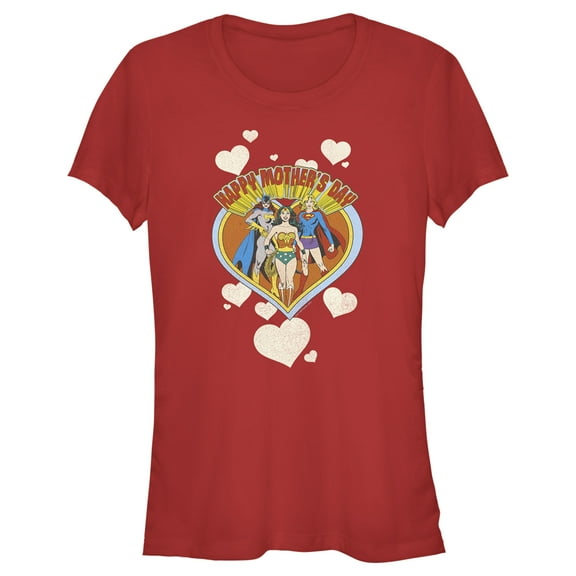 Junior's Wonder Woman Happy Mother's Day Heart Graphic Tee Red Small