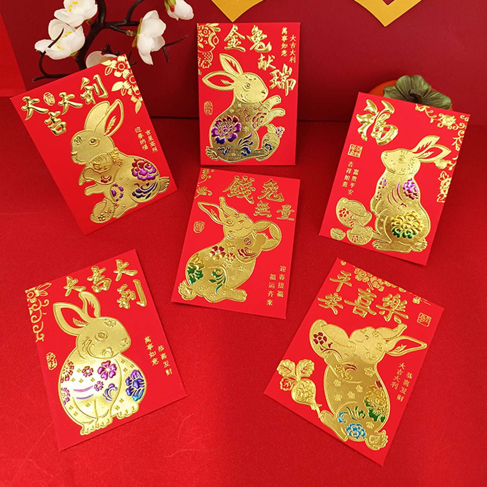 12Pcs Rabbit Red Envelope Lovely Enrich Atmosphere Specialty Paper New Year  Cute Bunny Print Red Envelopes for Festival