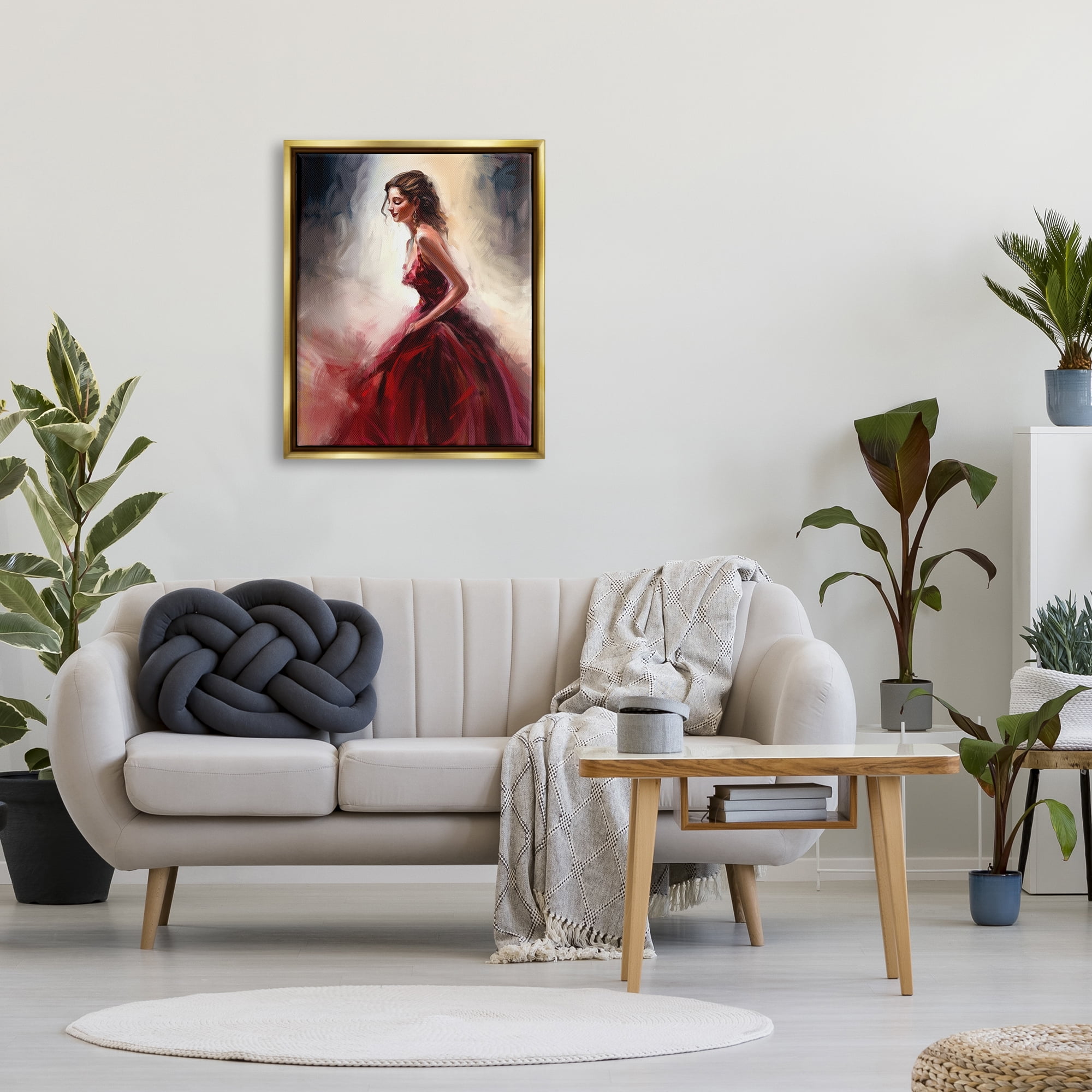 Stupell Industries Elegant Woman Red Dress Beauty & Fashion Painting Gold Floater Framed Art Print Wall Art