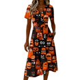 thumbnail image 4 of KLHDSF Halloween Dresses For Women Short Sleeve V Neck Dress Lightweight Breathable Party Daily Outfit Saffron S, 4 of 5