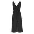 thumbnail image 3 of Aayomet Plus Size Jumpsuits For Women Women Solid Button V Neck Sleeveless Jumpsuit Medium Length Straight Trousers Backless Bow,Black L, 3 of 4