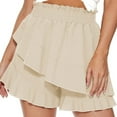 thumbnail image 2 of RYRJJ High Waisted Shorts for Women Flowy Shorts Dressy Casual Summer Ruffle Wrap Pull On Elastic Waist Skirts Skorts Lightweight(Beige,M), 2 of 7