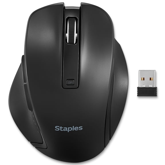 Staples TECH Wireless Ergonomic Curved Optical USB Mouse Black (ST62599)