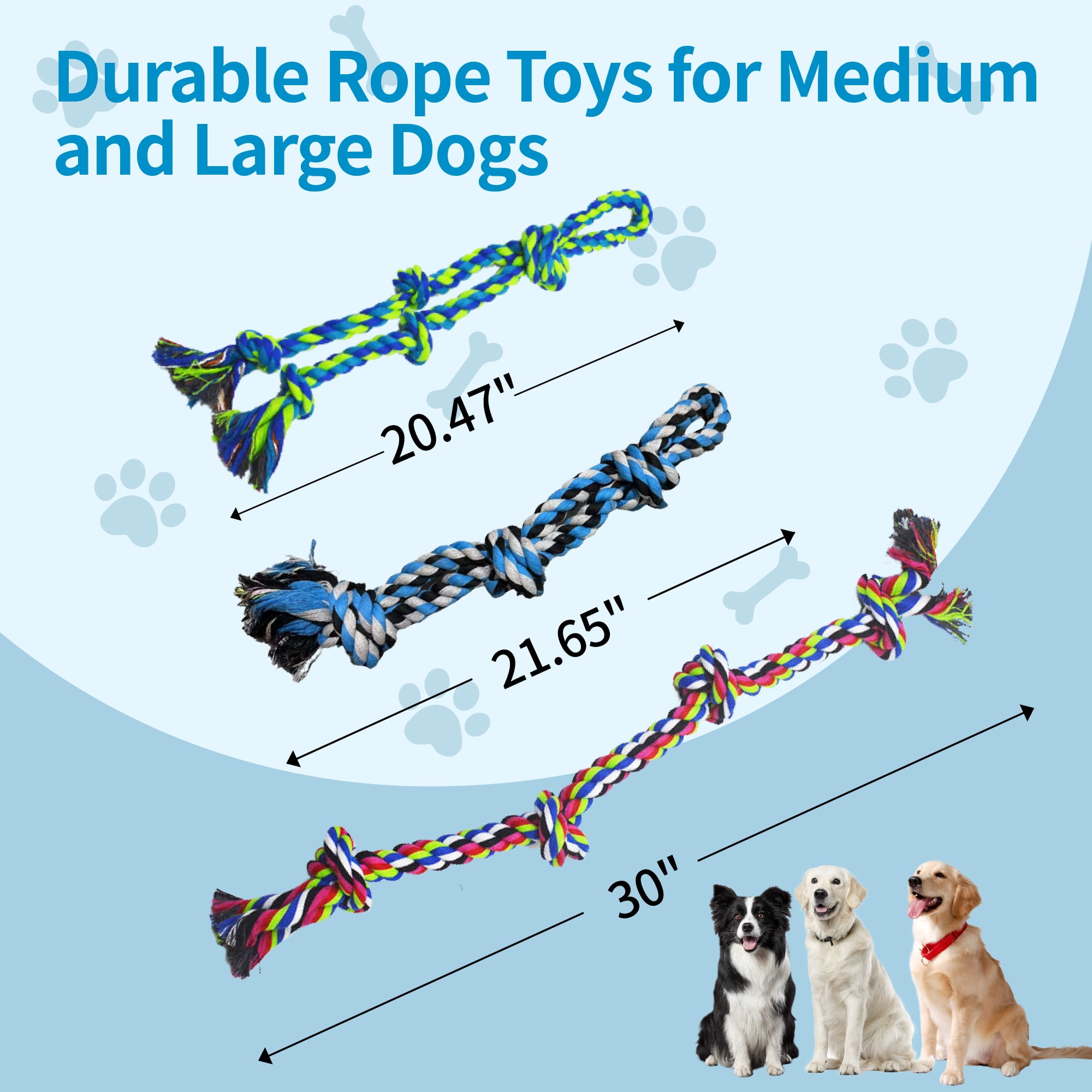 Dog Rope Toys 3-Pack for Aggressive Chewers, Tough Dental Chew & Tug of War Toy for Large Dogs