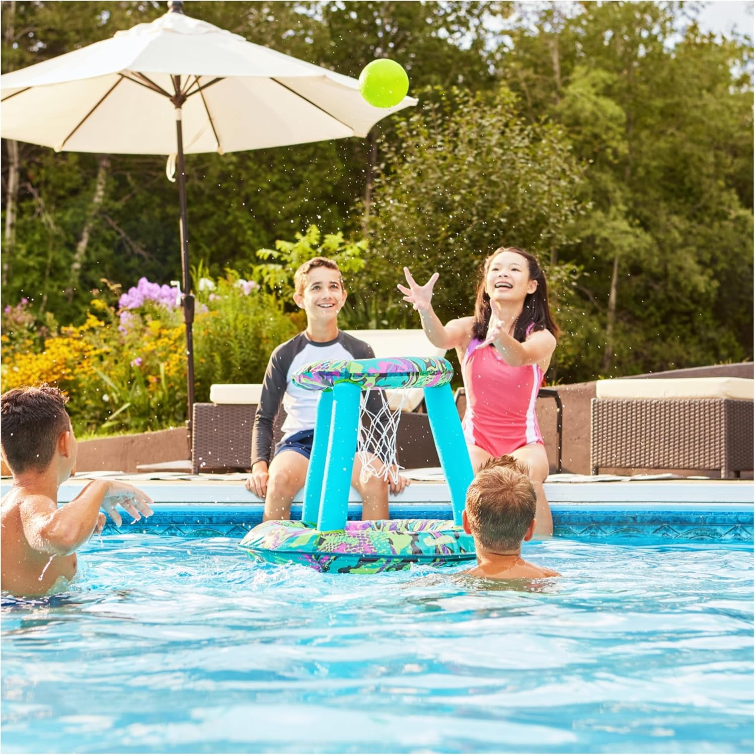 SwimWays Hydro Spring Hoops Inflatable Pool Game Basketball Set