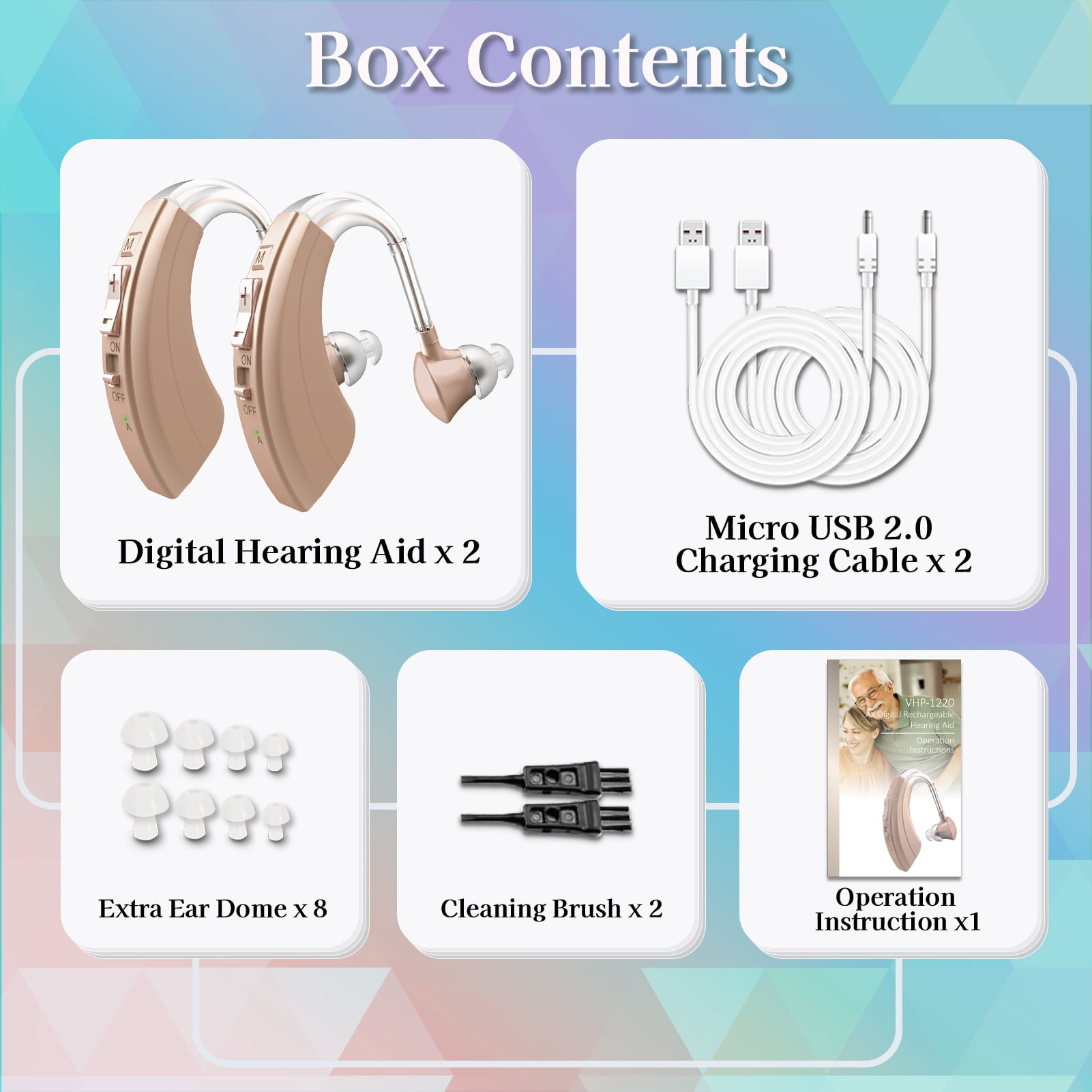 HIBRIQ Rechargeable Hearing Aids with Enhanced Speech, Noise Reduction & Feedback Cancellation for Seniors HH-1220AX