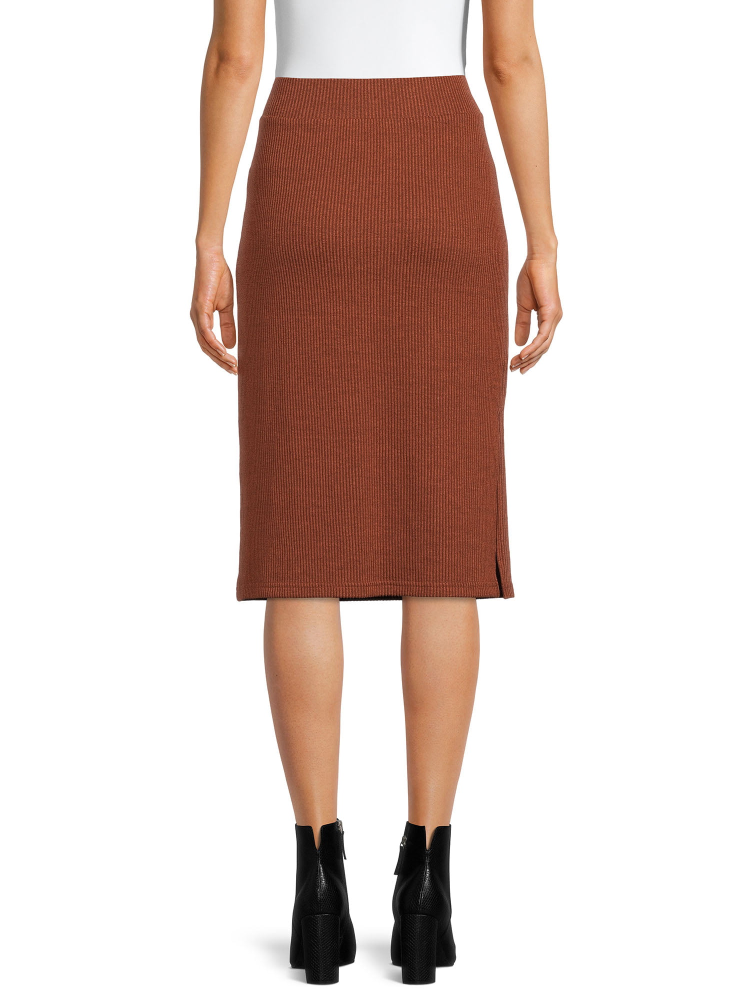 Striped Pencil Skirt for Women Brown Skirt with Slit Knee Length Office Skirt Women Formal Wear Gift for Her Size Medium