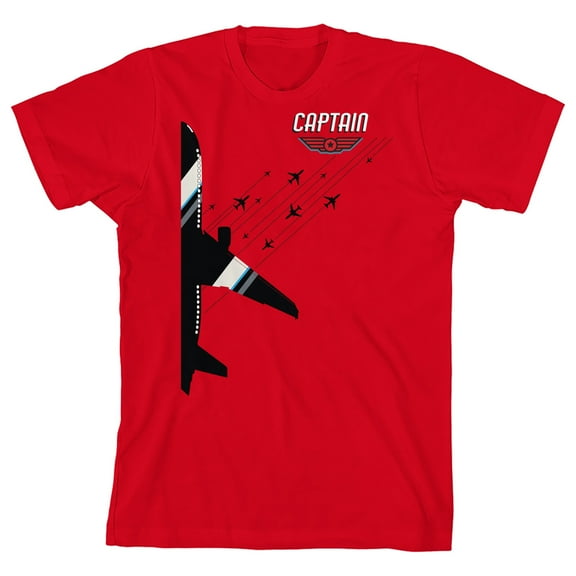 Planes Captain Youth Red Short Sleeve Crew Neck Tee-Medium