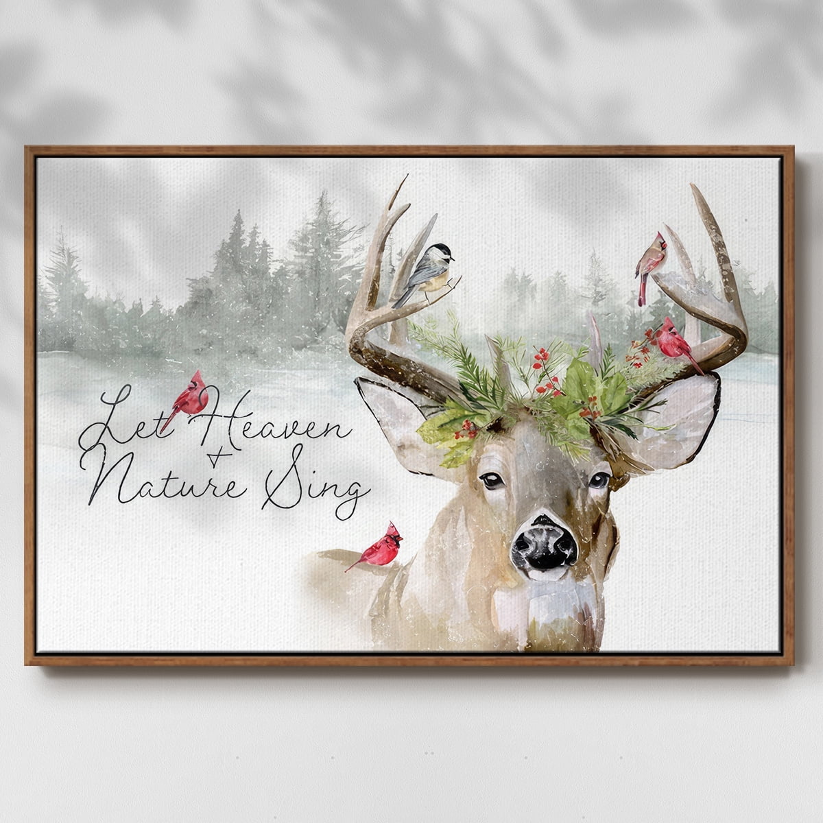 Holiday Deer Collection A - Framed Gallery Wrapped Holiday Canvas - 17 x 25 - Rosewood Frame