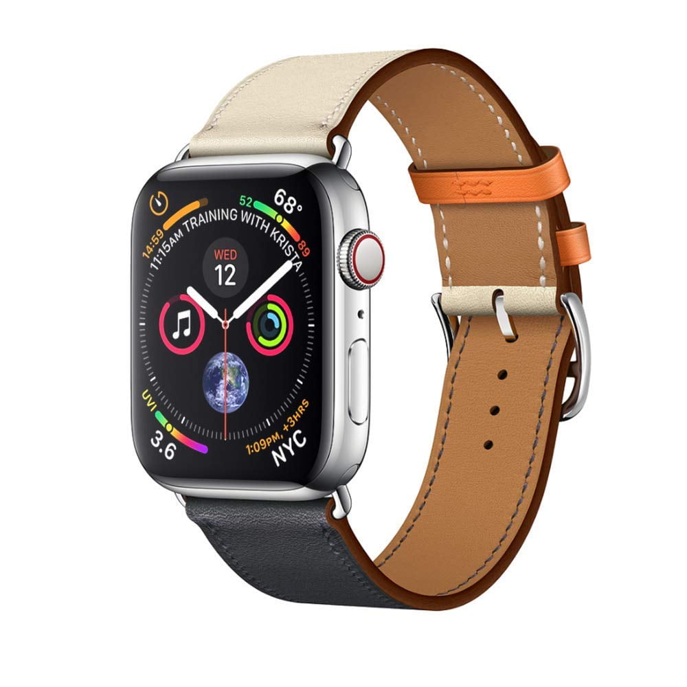 Genuine Leather TWO-TONE Watch Band Strap for 40/42mm iWatch Apple Watch Series 4/3/2/1 (Black