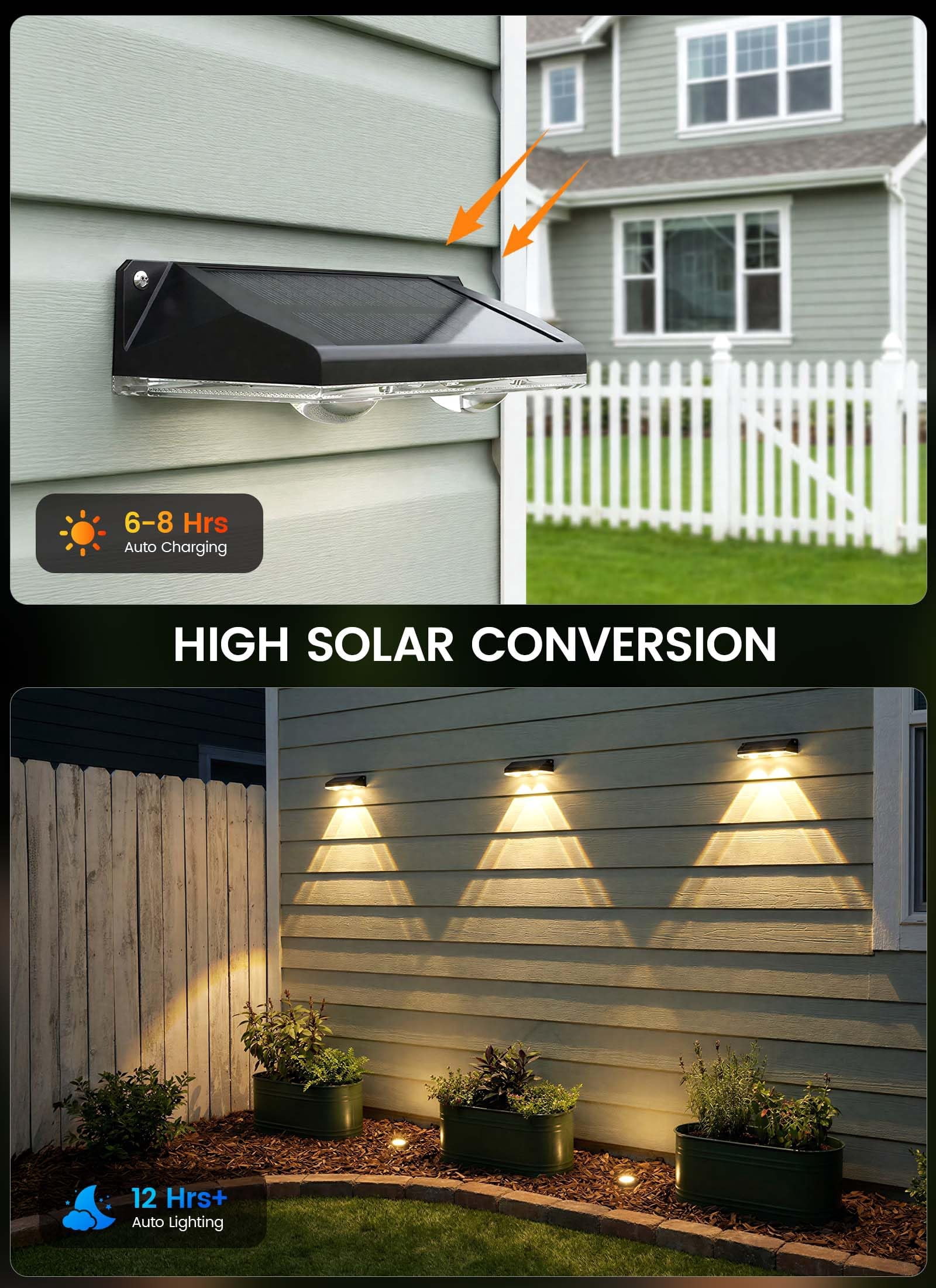 8 Pack Solar-Fence-Lights-Outdoor, IP65 Waterproof Warm White & RGB 11 Color Solar Deck Step Flood Lights, Solar Patio Lights for Outside Backyard Yard Home Improvement Wall Railing