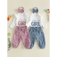 thumbnail image 3 of Loicainy Infant Baby Girl Fall Clothes Set 3 6 9 12 Months Ribbed Romper Floral Corduroy Pants Bow Headband Outfits, 3 of 9