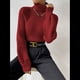 thumbnail image 5 of Suéter de Punto Acanalado con Cuello Alto para Mujer, Ropa de Moda. Vino Tinto L, 5 of 10