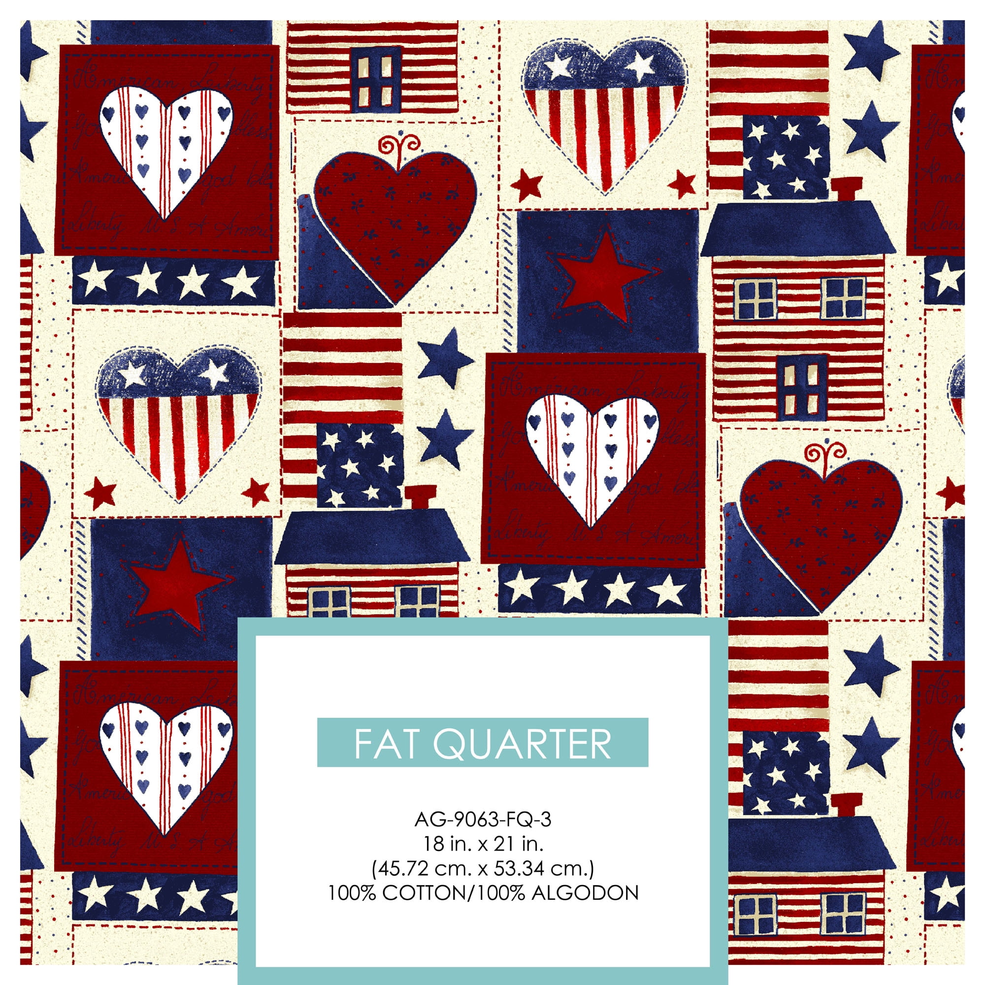 David Textiles, Inc. 22" x 18" 100% Cotton Americana Heart Precut Sewing & Craft Fabric, Red|Blue|Multi-color