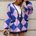 thumbnail image 2 of Kilaqueen Best Cardigans for Women Argyle Plaid Button Down V Neck Knit Cardigan Casual Soft Long Sleeve Cardigan Sweaters, 2 of 7