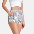 thumbnail image 4 of WTXUE Womens Shorts, Jegging Drawstring Sparkly Elastic Outfit Yoga Shiny Waist Booty Dance Pants Women's Rave Pants, Short, 2-Silver, 4 of 9